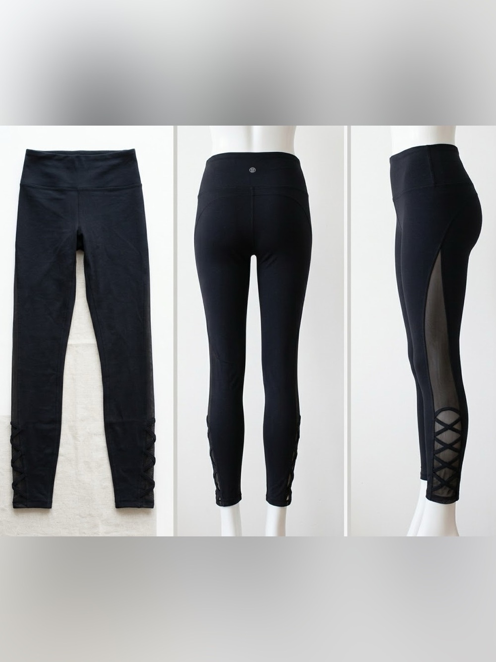 Bally Total Fitness Black Lattice Hem Mesh Panel Leggings Women’s Medium
